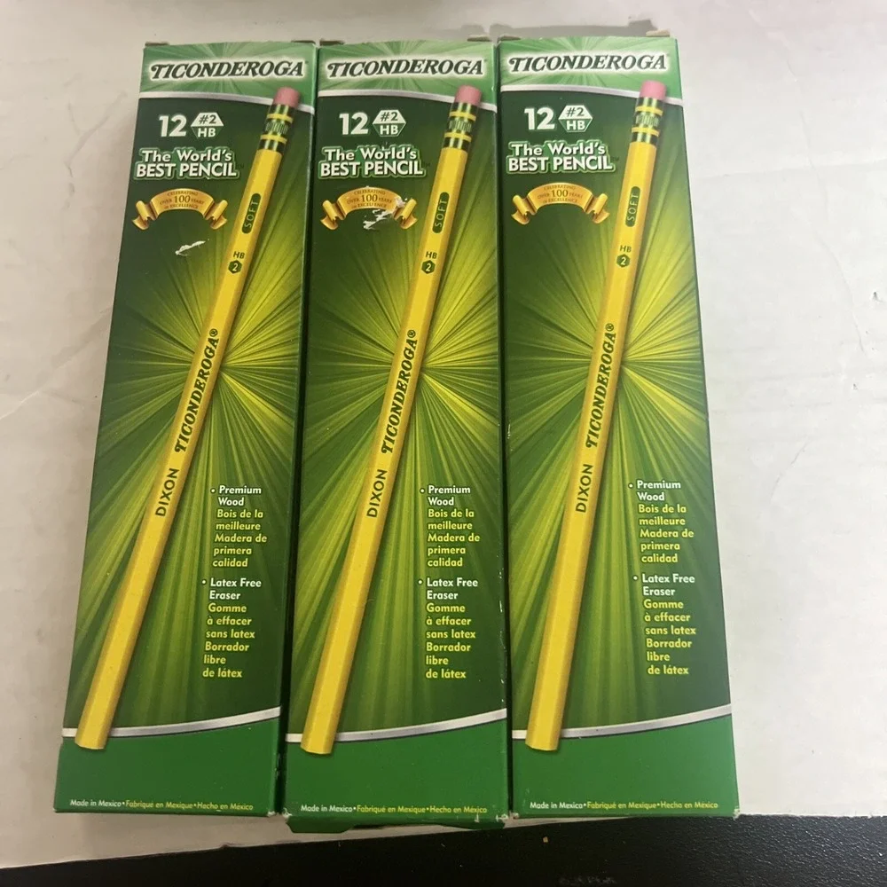 2017 Dixon‎ Ticonderoga Pencils #2 HB Cedar Wood Latex-Free, 12 Count Each Pack